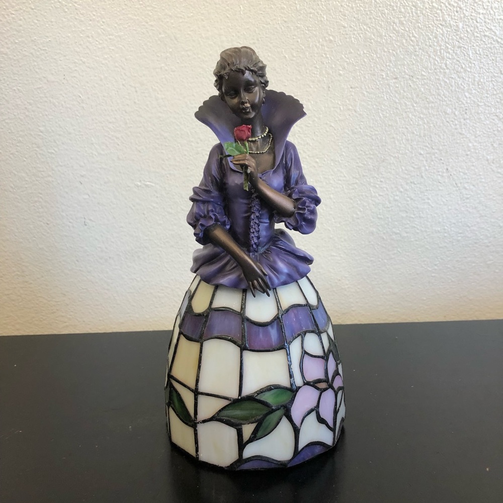 Vintage Victorian Doll Lady Lighted Stain Glass Petticoat Dress Musical Statue